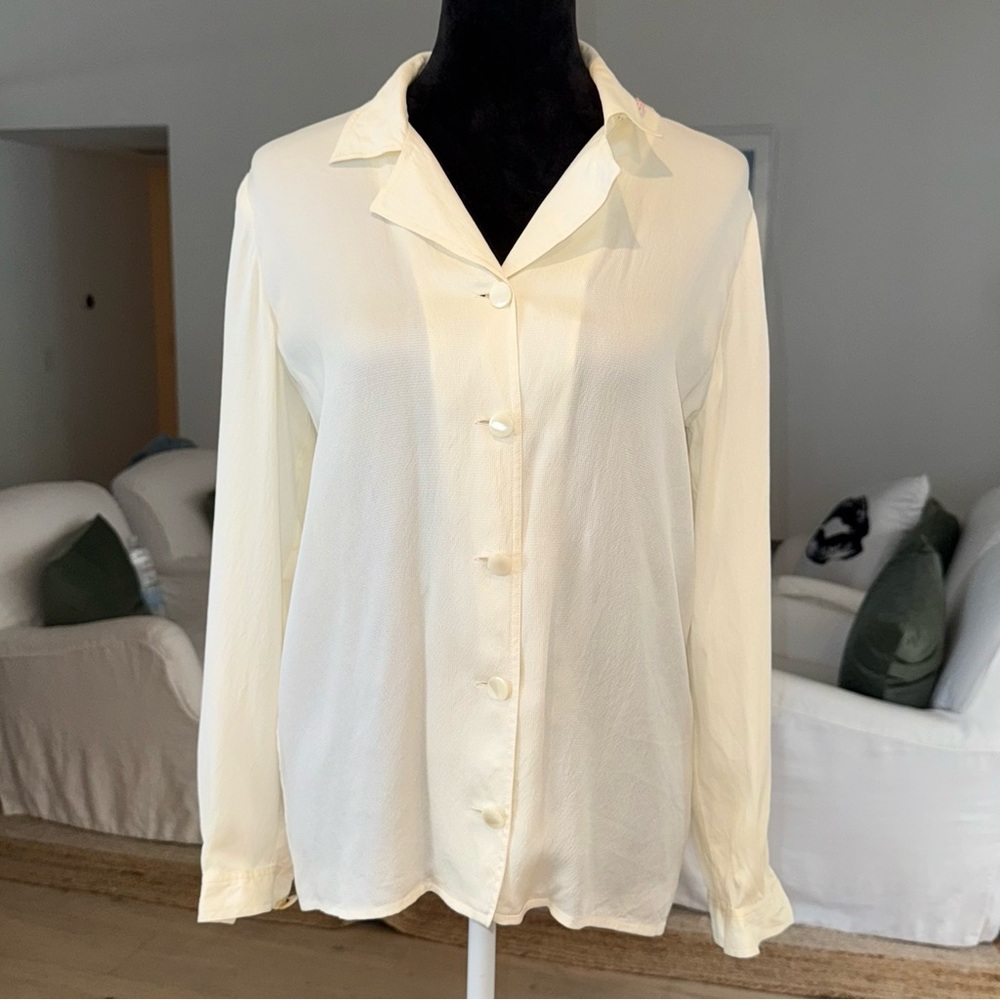 Vintage Valentino Miss V Long Sleeve Button Up Silk Blouse